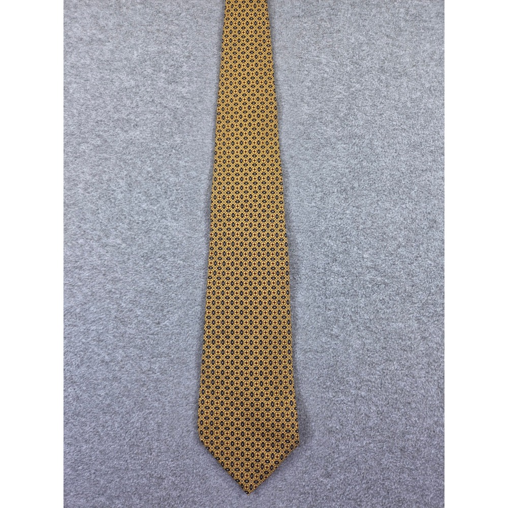 Tommy Hilfiger Silk Tie Gold Mustard Yellow Geometric Medallion Necktie 3.75"